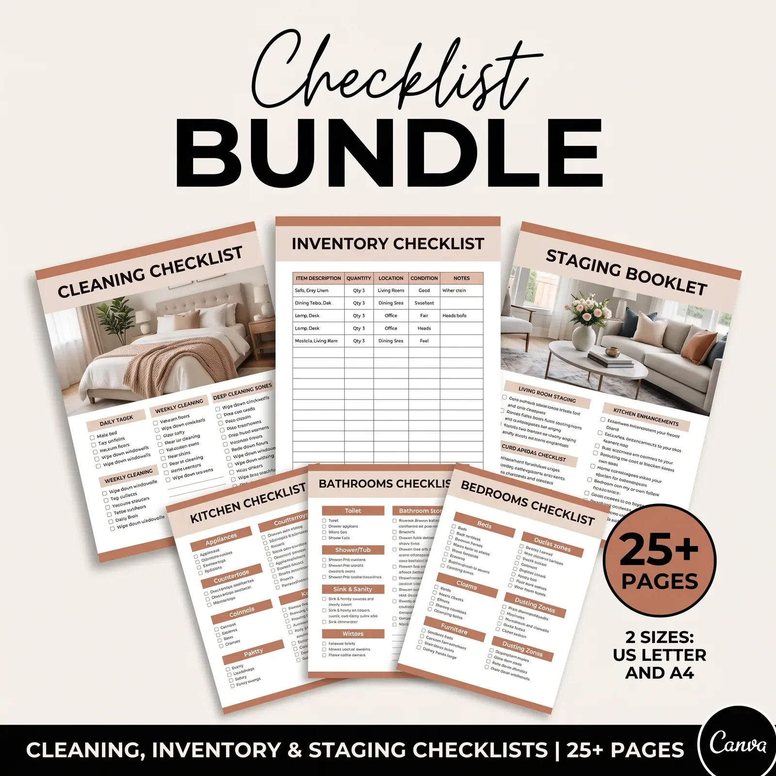 Airbnb cleaning and inventory checklists: check-in cleaning, deep cleaning, linen checklist and linen inventory sheets